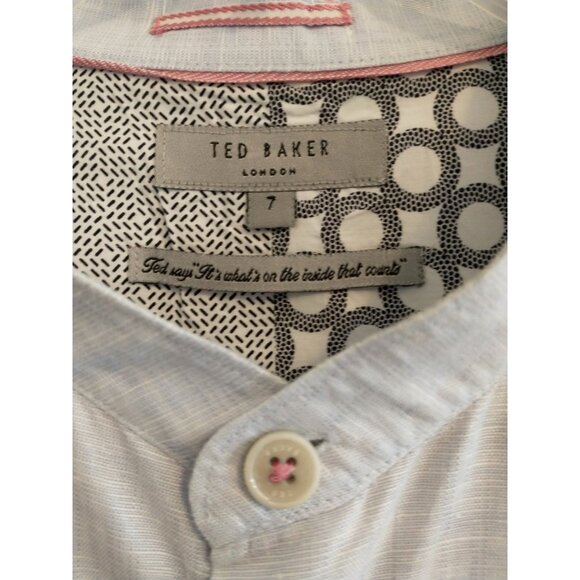 TED BAKER Mens Linen Blend Button Up Collarless Roll Tab Shirt Blue - 7 (3XL) - Picture 2 of 9